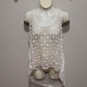 Bar III Cream Asymmetrical Cut Out Tank Top